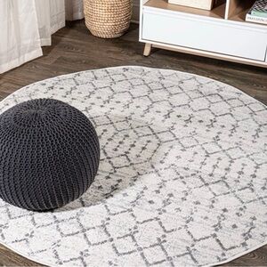 JONATHAN Y Round Gray and White Patterned Rug 3 Ft